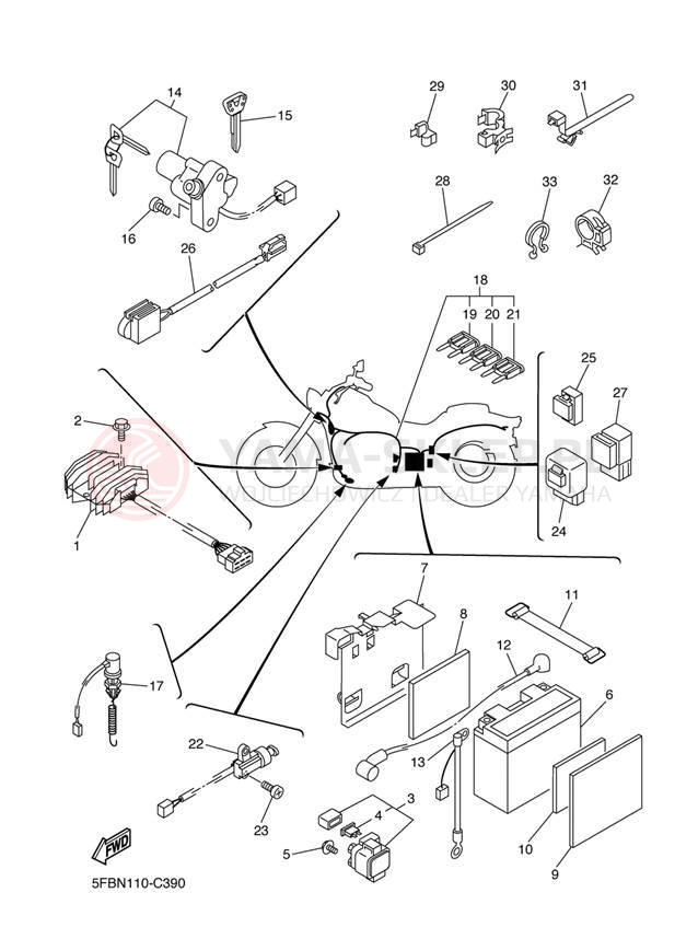 Schemat "układ elektryczny" do Yamaha V STAR CUSTOM XVS65S/XVS65SC