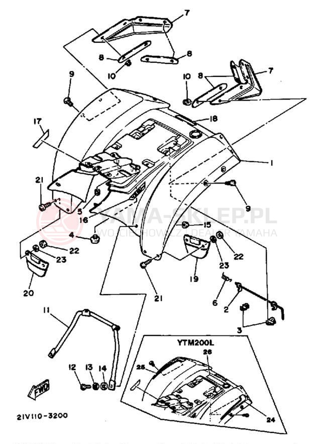 Schemat "Tylny błotnik" do Yamaha YTM200L YTM200K