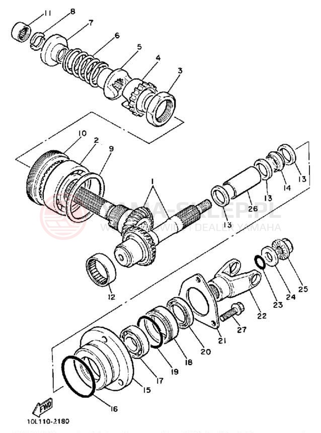 Schemat "Przeniesienie napędu" do Yamaha VIRAGO 1000 XV1000NC/XV1000N