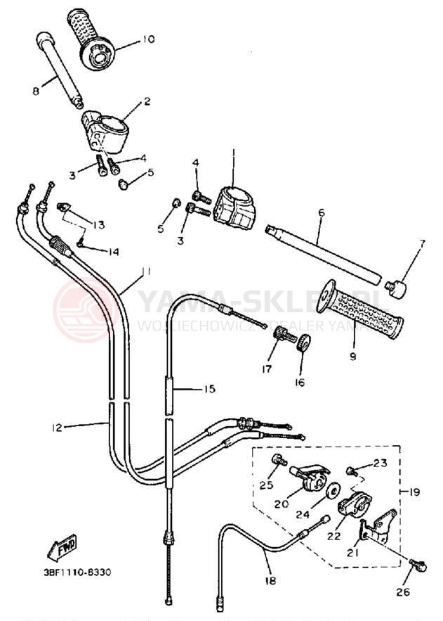 Schemat "Kierownica i osprzęt" do Yamaha FZR400U