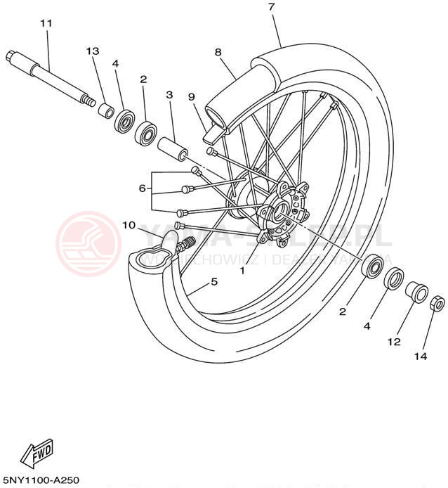Schemat "Koło przód" do Yamaha YZ250 YZ250P