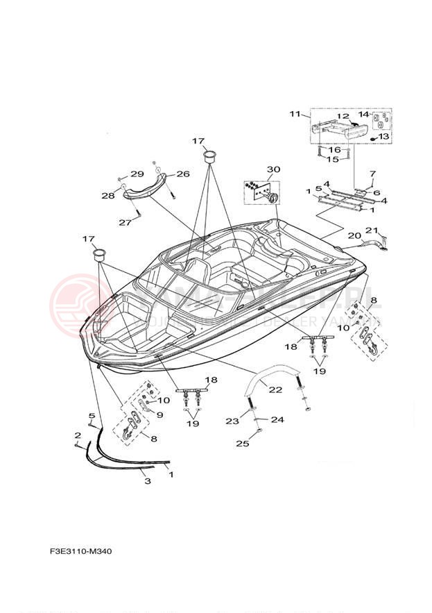 Schemat "HULL DECK FITTINGS" do Yamaha SX192 RM1800CM/RM1800DM