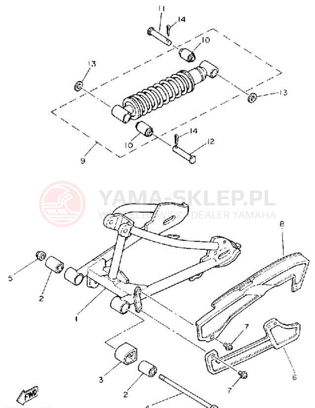 Schemat "wahacz, zawieszenie tył" do Yamaha Y-ZINGER PW80D