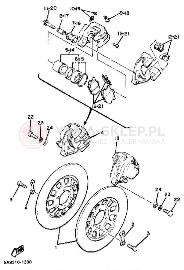 Schemat "Zacisk hamulcowy + tarcza przód" do Yamaha XV920RJ
