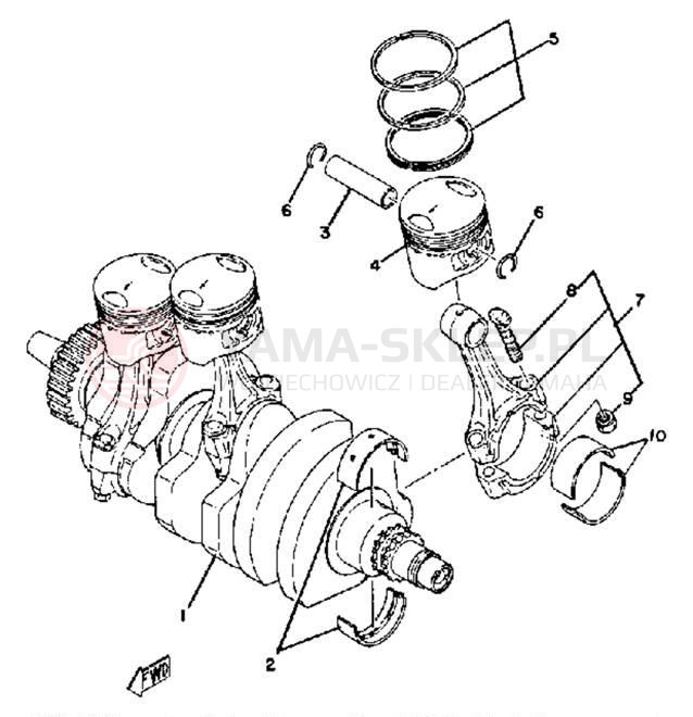 Schemat "Wał korbowy, tłok" do Yamaha XS850G