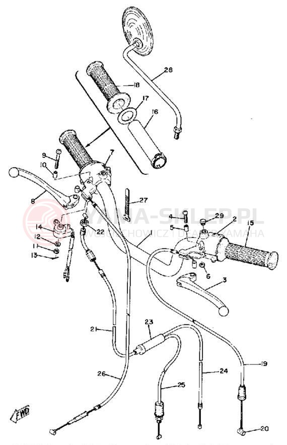 Schemat "Kierownica i osprzęt" do Yamaha RD60A