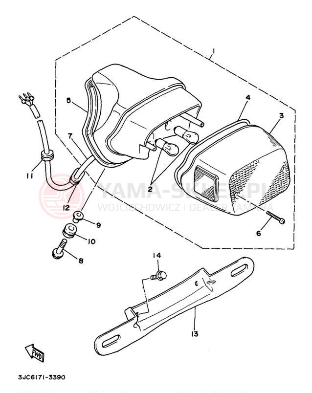 Schemat "lampa tył" do Yamaha VIRAGO 535 XV535K/XV535KC