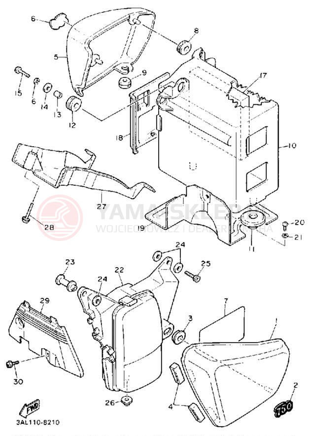 Schemat "Pokrywa boczna" do Yamaha VIRAGO 750 XV750AC/XV750A