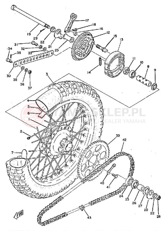 Schemat "Koło tył" do Yamaha TY250A