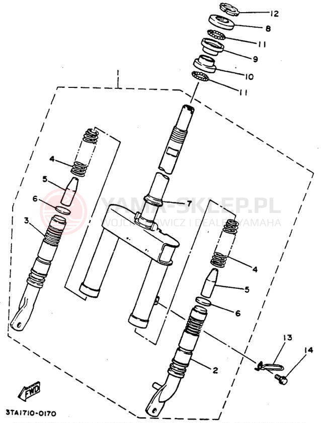 Schemat "Amortyzatory przód" do Yamaha RAZZ SH50E