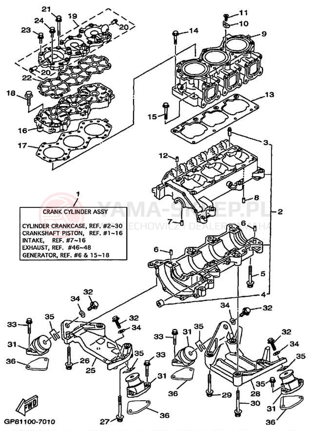 Schemat "cylinder, obudowa silnika" do Yamaha LX210 LST1200AC