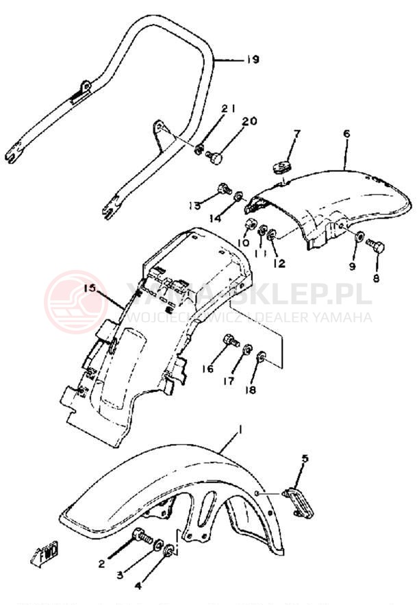 Schemat "Błotniki przód i tył" do Yamaha SR250G