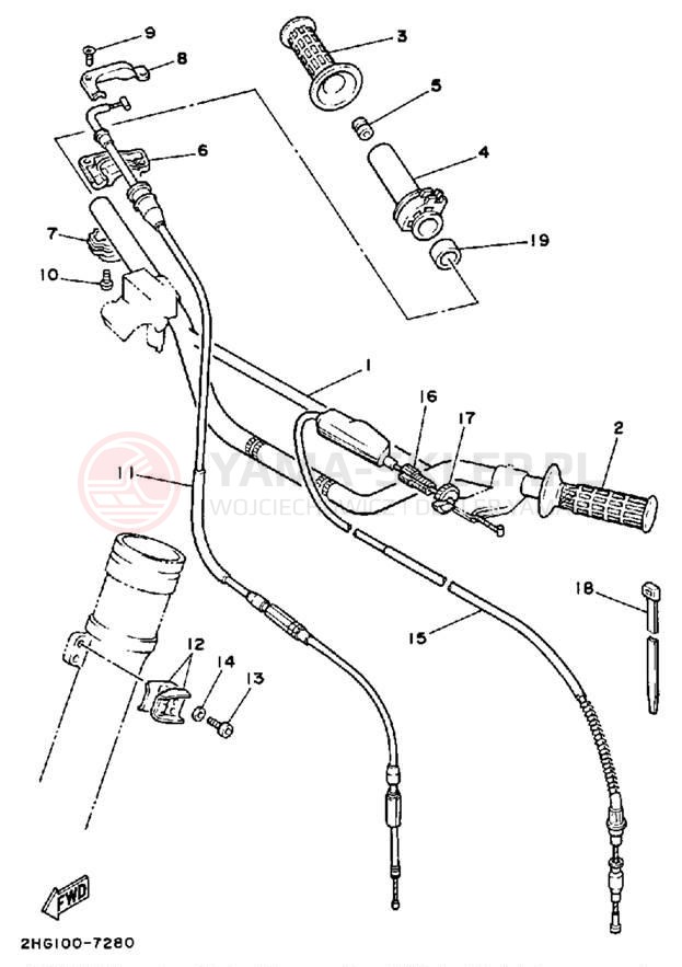 Schemat "Kierownica i osprzęt" do Yamaha YZ125U