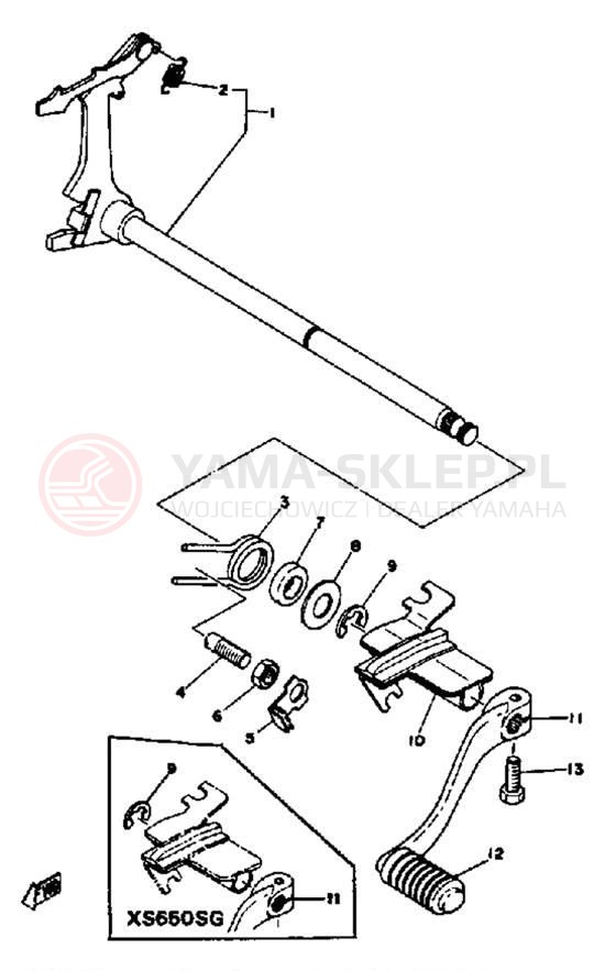 Schemat "Dźwignia zmiany biegów, wałek" do Yamaha XS650SF