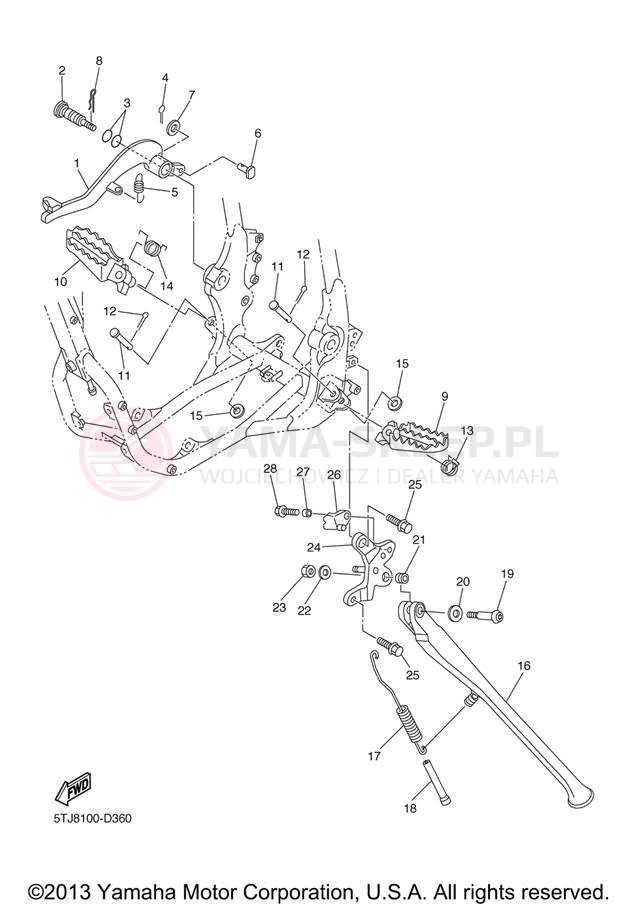 Schemat "Stopka postojowa i podnóżki" do Yamaha WR450F WR450FV