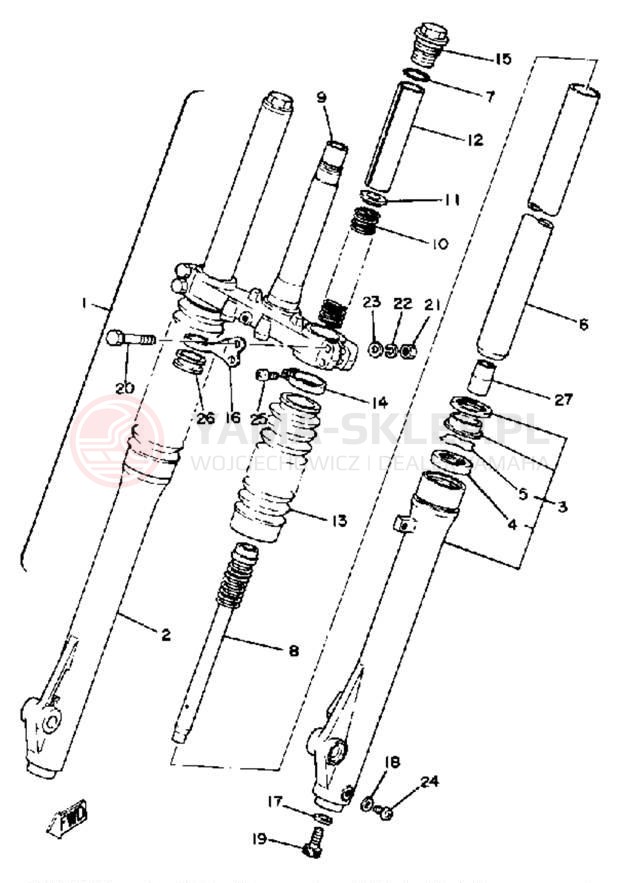 Schemat "Amortyzatory przód" do Yamaha TT250G