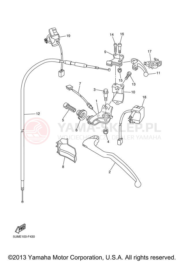 Schemat "Kierownica i osprzęt" do Yamaha WR250FX WR250FX