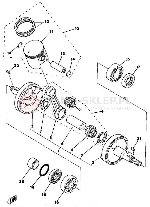 Schemat "Wał korbowy, tłok" do Yamaha IT125H