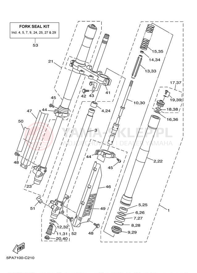 Schemat "Amortyzatory przód" do Yamaha YZ85 YZ85W1