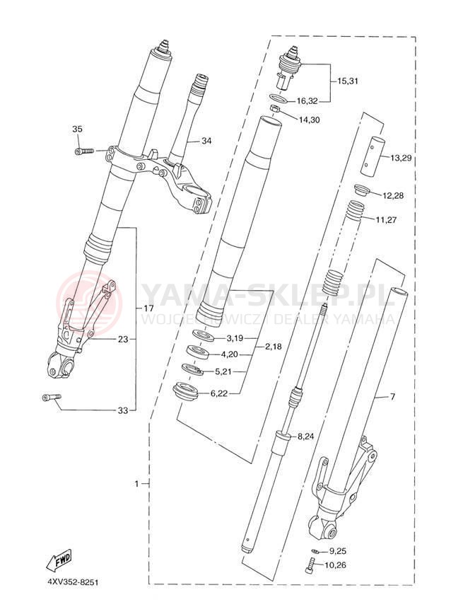 Schemat "Amortyzatory przód" do Yamaha R1 YZFR1M/YZFR1MC