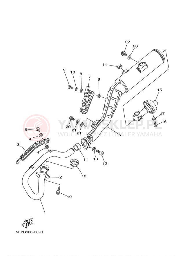 Schemat "Wydech końcowy" do Yamaha TW200 TW200R/TW200RC