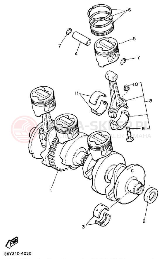 Schemat "Wał korbowy, tłok" do Yamaha FJ1200WC/FJ1200W