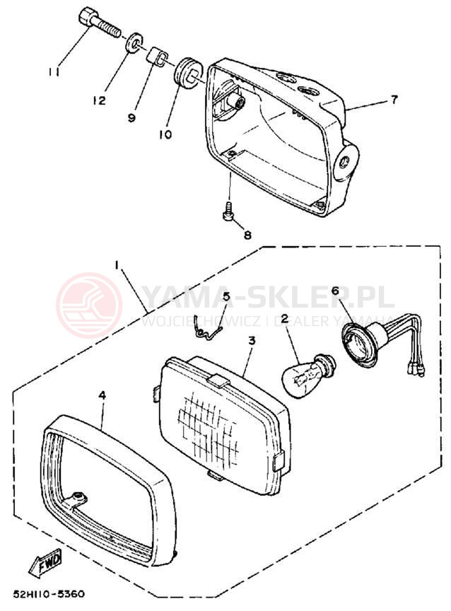 Schemat "Lampa przód" do Yamaha MOTO-4 YFM200DXT