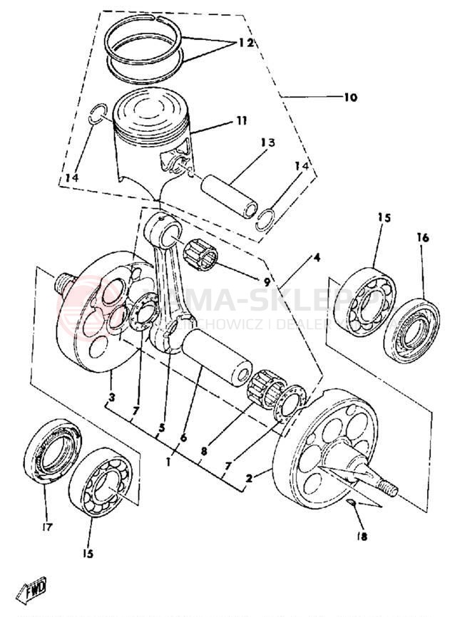 Schemat "Wał korbowy, tłok" do Yamaha IT250H