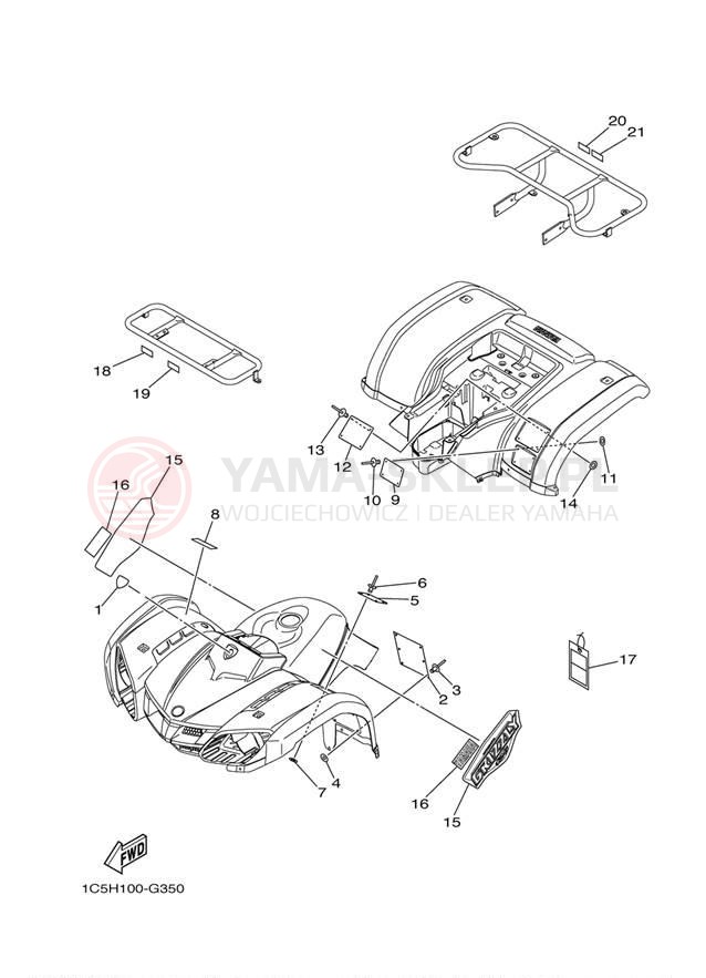 Schemat "naklejki" do Yamaha GRIZZLY 125 HUNTER YFM125GHX