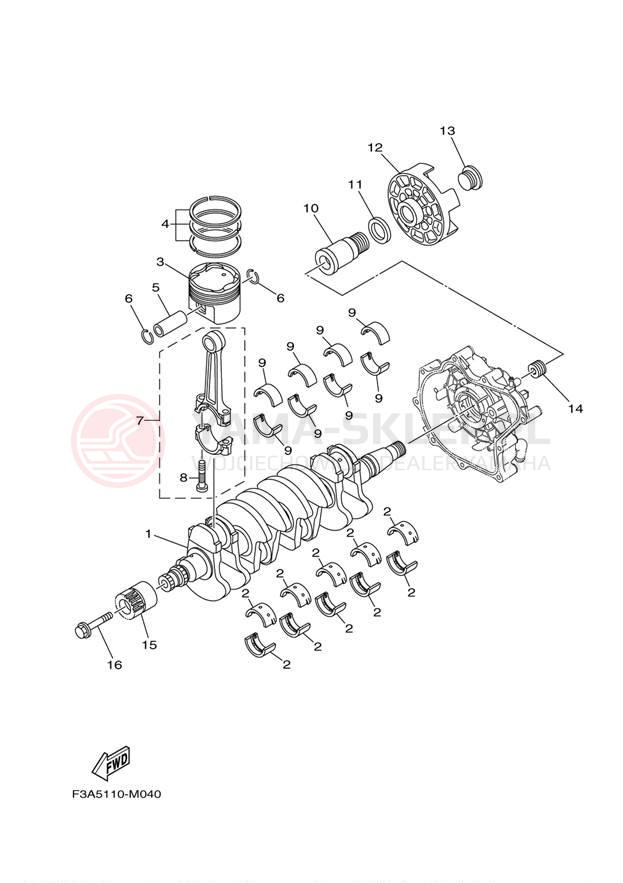 Schemat "Wał korbowy, tłok" do Yamaha SX190 LATE RX1800CMB/RX1800DMB