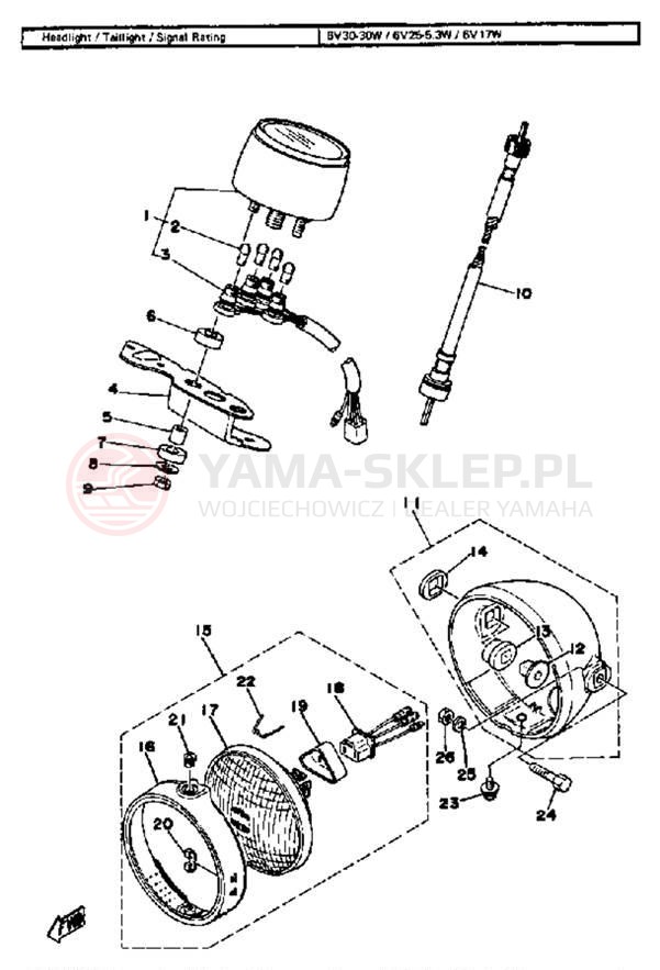 Schemat "Lampa przód i licznik" do Yamaha GT80E
