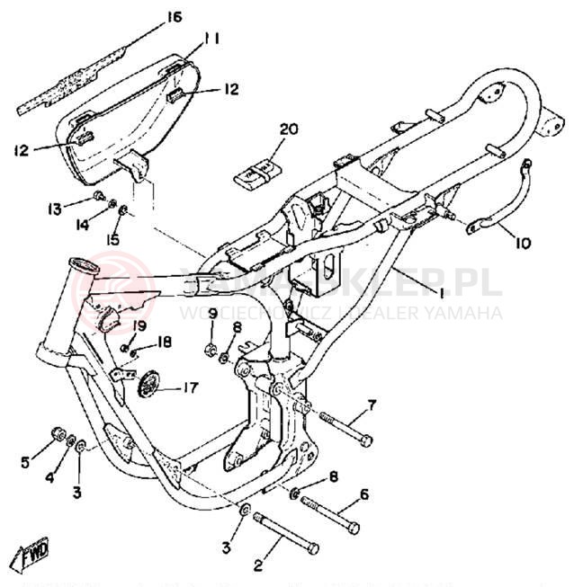 Schemat "pokrywa boczna ramy" do Yamaha RS100B