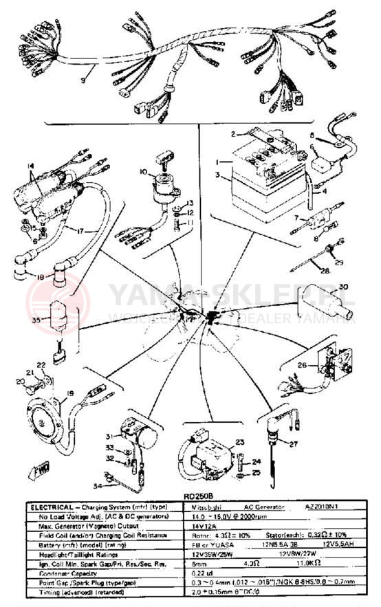 Schemat "układ elektryczny" do Yamaha RD250B