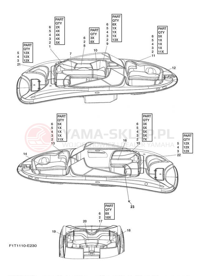 Schemat "Schowek pod siedzeniem," do Yamaha SR210 FRT1100F