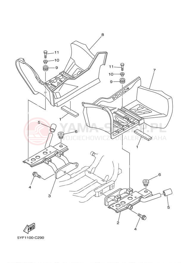 Schemat "Stopka postojowa i podnóżki" do Yamaha RAPTOR 50 YFM50RXL/YFM50RXGY