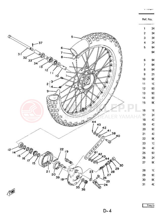 Schemat "Koło przód" do Yamaha TY250C