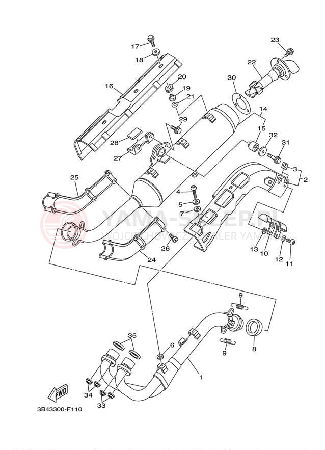 Schemat "Wydech końcowy" do Yamaha GRIZZLY 700 DUCKS YFM7FGPDUW