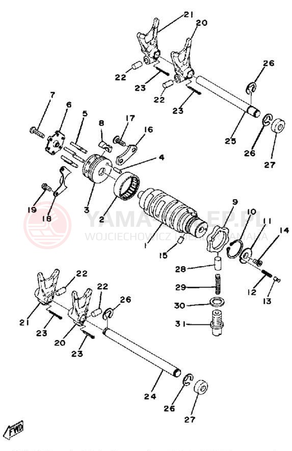 Schemat "Dźwignia zmiany biegów, wałek" do Yamaha XS360_2D