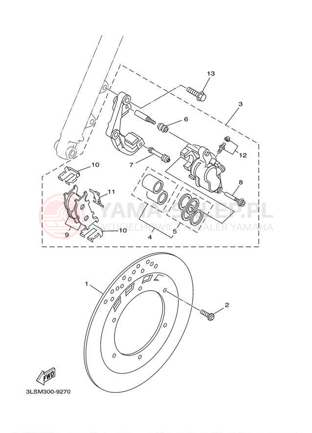 Schemat "Zacisk hamulcowy + tarcza przód" do Yamaha VIRAGO 250 XV250SC/XV250S