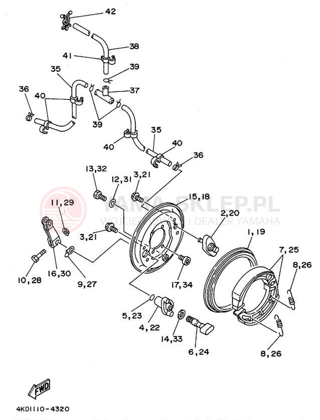Schemat "Układ hamulcowy przód" do Yamaha TIMBERWOLF 4WD YFB250FWF