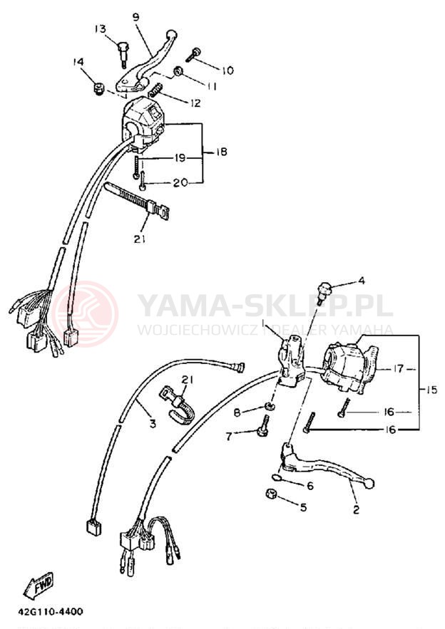 Schemat "Kierownica i osprzęt" do Yamaha VIRAGO 1000 XV1000LC/XV1000L
