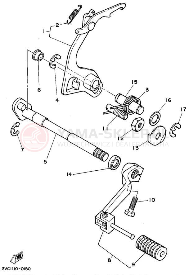Schemat "Dźwignia zmiany biegów, wałek" do Yamaha RT180D