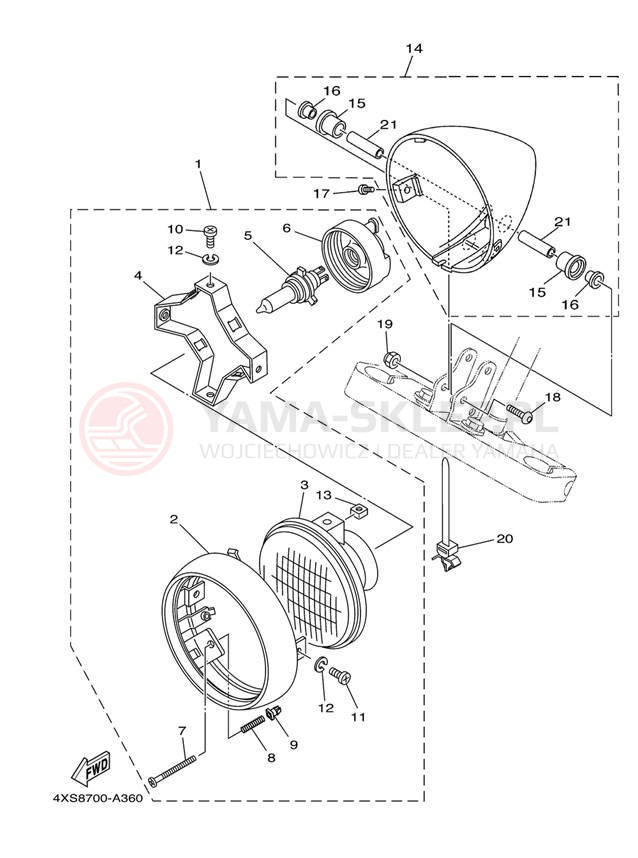 Schemat "Lampa przód" do Yamaha V STAR CUSTOM XVS65S/XVS65SC