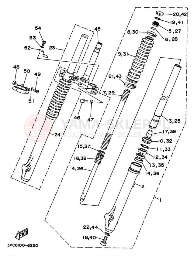 Schemat "Amortyzatory przód" do Yamaha RT180J