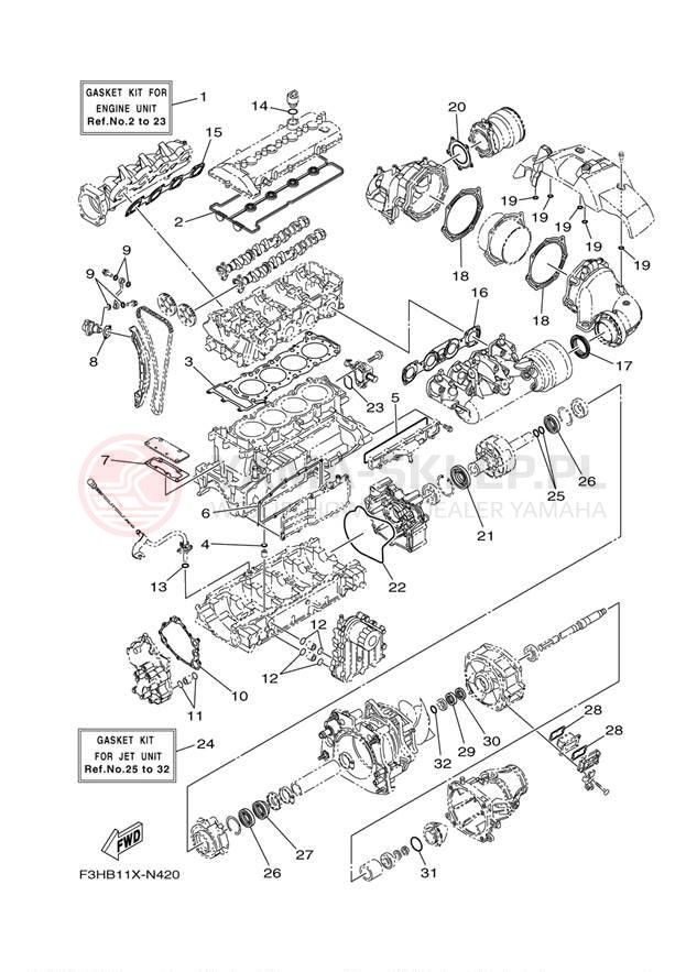 Schemat "Zestaw naprawczy" do Yamaha 212SS CALIFORNIA XAT1800CLN