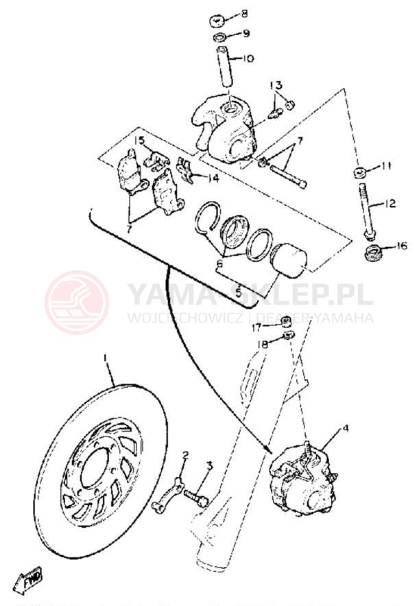 Schemat "Zacisk hamulcowy + tarcza przód" do Yamaha VIRAGO 750 XV750H