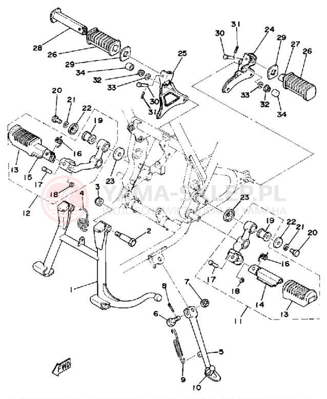 Schemat "Stopka postojowa i podnóżki" do Yamaha XS400D