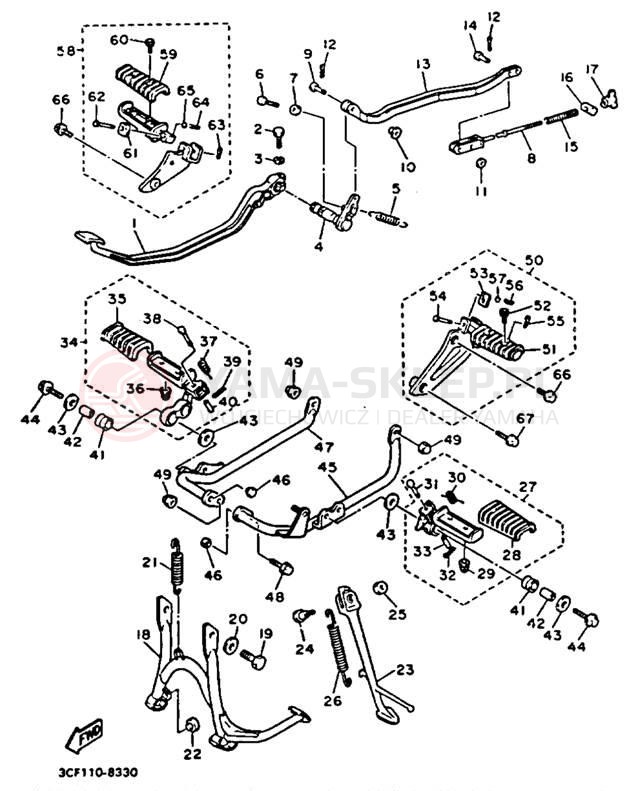 Schemat "Stopka postojowa i podnóżki" do Yamaha VIRAGO 1100 XV1100D/XV1100DC