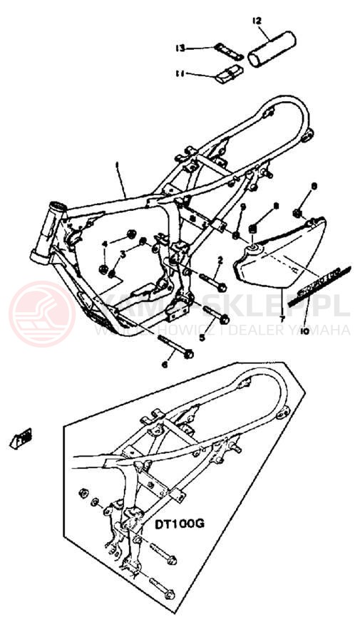 Schemat "pokrywa boczna ramy" do Yamaha DT100F