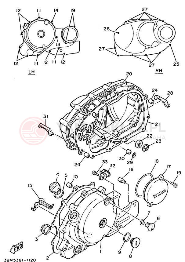 Schemat "Pokrywa silnika" do Yamaha VIRAGO 535 XV535E/XV535EC